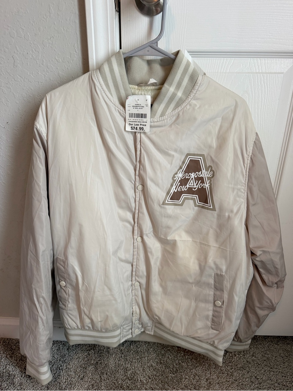 Aeropostale Cream/Light Beige Kids Bomber Jacket with A Patch